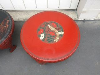 Vintage Chinese Oriental,  Japanese Table Hand Painted and Carved Wood 3