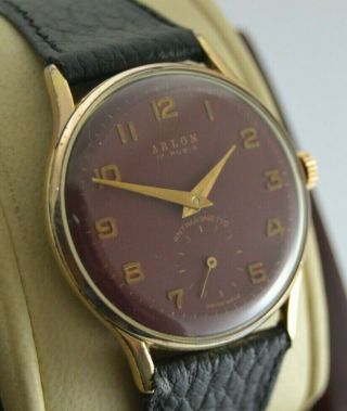 Vintage Rare Dial Arlon Hand Winding Gold Plated Men Watch Swiss Made As1130cal