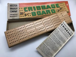 Vintage Milton Bradley Wooden Cribbage Board 4626 - A