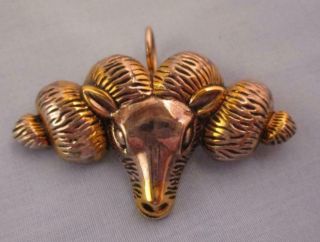 Vtg Unusual Big Horn Ram Sheep Goat Brooch Pin Pendant Necklace Signed Best