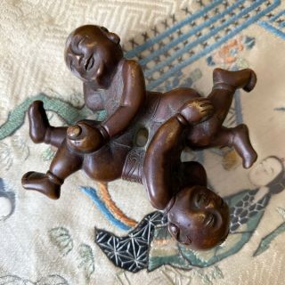 Antique Chinese Bronze Figures Boys Late Ming Dynasty Paperweight Brush Rest