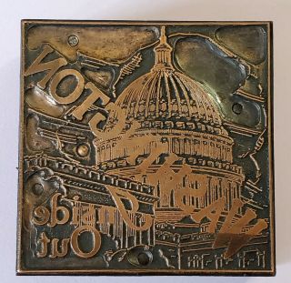 Vintage Copper On Wood Letterpress Printers Block - Washington Dc Monuments