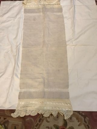 Vintage Linen Table Runner Or Dresser Scarf Off - White Crochet Lace Hand Made