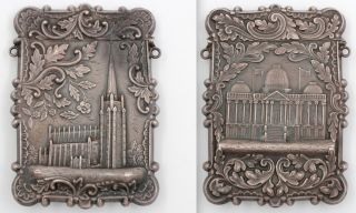 Antique American Coin Silver Castle Top Calling Card Case Capitol Trinity Church