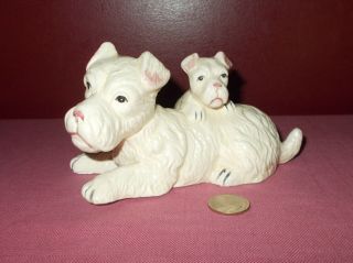 Vintage Ceramic Porcelain White Terrier Dog Figurine Mother And Puppy ^