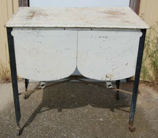 Vintage Ideal Galvanized Metal Double Washtub Wash Tub On Stand With Lid