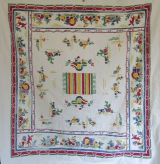 Vintage Mexican Southwest Pattern Cotton 46 " X 48 " Tablecloth - Bright And Cheery
