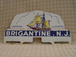 Vintage Brigantine Jersey Ship Ocean Graphic Souvenir License Plate Topper