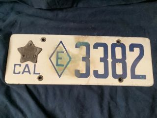 1919 California Porcelain License Plate W/ Matching Star