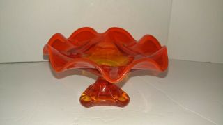 Vintage Retro Orange Murano Art Glass Bowl Vase Dish - - Candy