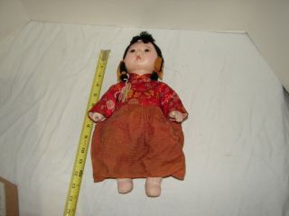 Vintage Oriental Asian Chinese 13 Inch Doll Composition Parts Traditional Dress