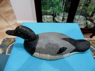 Antique Vintage Wooden Gray/white/black Hand Carved Duck Decoy With Swivel Head