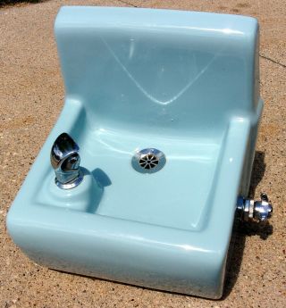Vintage Water Drinking Fountain Bubbler Round Baby Blue School Kohler