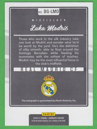 2016 - 17 Donruss The Game Autograph BGLMO Luca Modric Real Madrid 2