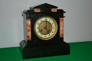 Antique Japy Freres French Black Slate Rose Marble Mantle Mantel Clock