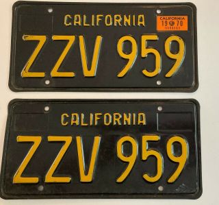 1963 1960s 1970 California Black License Plate Pair Plates Ford Gto Chevrolet