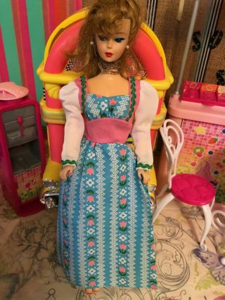 Vintage Barbie Best Buy Blue Pink White & Green Peasant Dress 9555 Htf