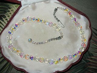 Lovely Vintage Sparkly 7mm Aurora Borealis Crystal Necklace 17 "