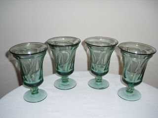 4 Fostoria Jamestown Green Footed Ice Tea / Water Goblets Glasses Vintage