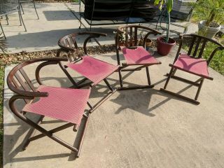 4 Mid Century Folding Mcm Thonet Style Bentwood Arm Chairs
