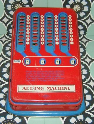 Vintage 1940`s Era Wolverine Supply Lithographed Tin Toy Adding Machine U.  S.  A