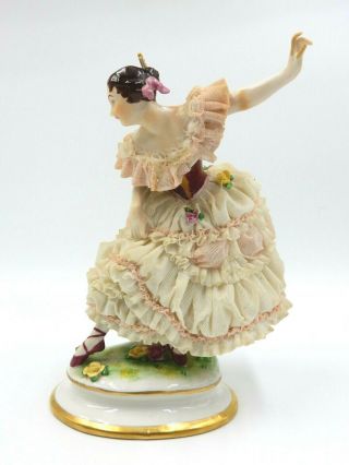 Antique German Volkstedt Dresden Lace Porcelain 9.  5 " Tall Ballerina Figurine