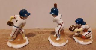 Set Of 3 Vintage Porcelain Baseball Boys Figurine - Catcher,  Batter And Pitcher