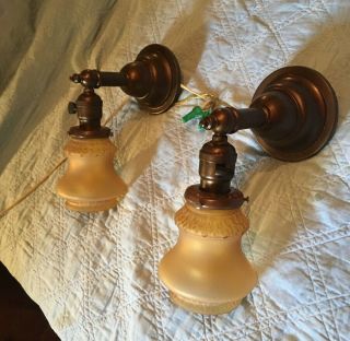 Antique 1920 Arts And Crafts Brass Wall Sconces – Choice Of Shades