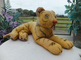 Large Vintage Antique Toy Tiger Mohair & Silk Plush Glass Eyes Big Cat Bear