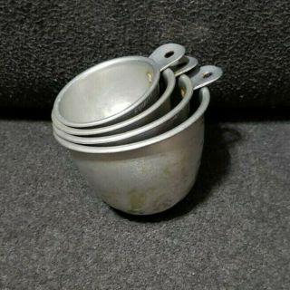 Vintage 4 Piece Set Of Aluminum Nesting Measuring Cups 1 & 1/2 & 1/4 & 1/3 Cup