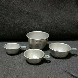 Vintage 4 Piece Set of Aluminum Nesting Measuring Cups 1 & 1/2 & 1/4 & 1/3 Cup 2