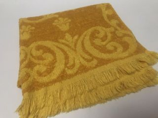 Vintage Pequot Bath Towel Bright Orange Yellow Cotton Terry Fringe Retro