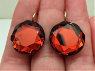 Antique Victorian Ruby Red Vauxhall Glass Drop Earrings Large Faceted Drops