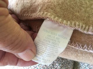 Vintage BEIGE Wool Blanket Lebanon Tennessee Woolen Mills USA 58 X 58 3