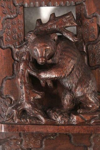 Antique Hand Carved Walnut Black Forest Bear Book Ends Rack