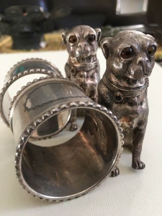 Antique American Figural Pug Dog Napkin Rings.  Wilcox Silver Plate Co.  1880’s