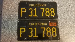 1963 Black California Commercial License Plates,  1965 Validation,  Dmv Clear,  Vg
