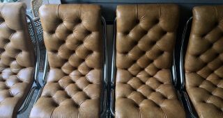 4 - Set Daystrom Mid Century Gold Vinyl&chrome High Back Lounge Chairs Mcm 470820
