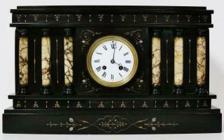 Impressive Antique French 8 Day Striking Architectural Marble Slate Mantle Clock