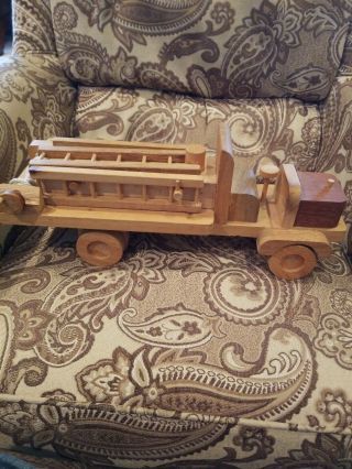 Vintage Wooden Toy Fire Truck With Moving Parts
