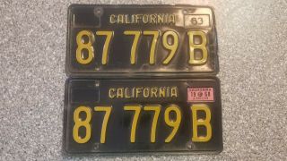 1963 California Commercial License Plates,  1968 Validation,  Dmv Clear,  Vg