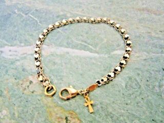 Vintage Sterling Silver And 14 K Gold Plated Chain Of Hearts Bracelet