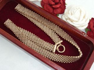 Lovely Wide C1890 Antique Victorian 10k Rose Gold Gf Mesh Chain Pendant Necklace