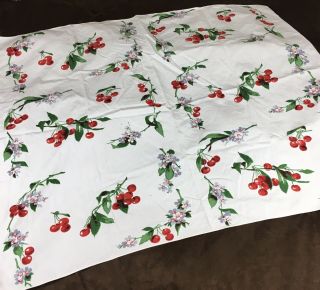 Vintage Linen Cherry Fruit Blossom Tablecloth End Table 31 " X37 " Mid Century