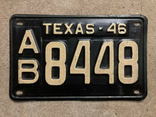 1946 Texas License Plate Ab 8448 Yom Dmv Clear Ford Chevy Mercury
