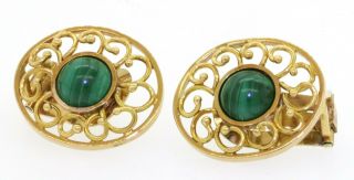 Vintage 14K gold high fashion 8mm diameter malachite earrings 2