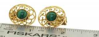 Vintage 14K gold high fashion 8mm diameter malachite earrings 3