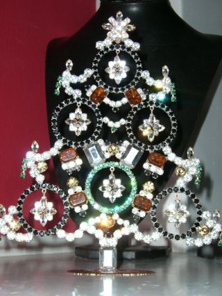 - 25 - Art Deco Vintage Signed Rhinestones Stand Up Christmas Tree C525