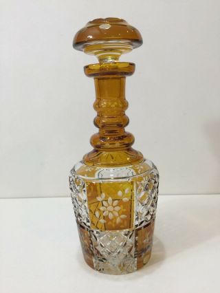 Vintage Western Germany Amber Cut Crystal Decanter Bottle W/stopper,  11 3/4 " T