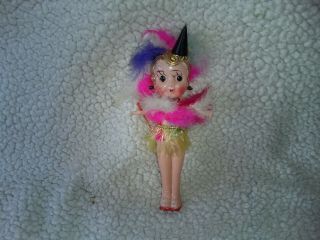 Vintage Celluloid Kewpie Flapper Doll Carnival Prize W/ Feathers Japan